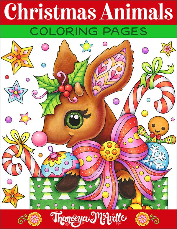 Christmas Animals Printable Coloring Pages by Thaneeya McArdle