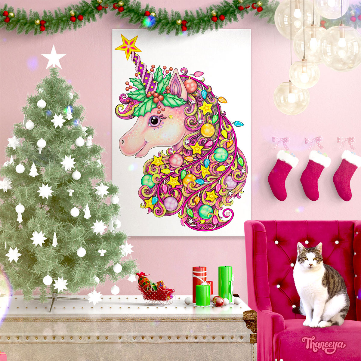 Christmas Unicorn Wall Art by Thaneeya McArdle