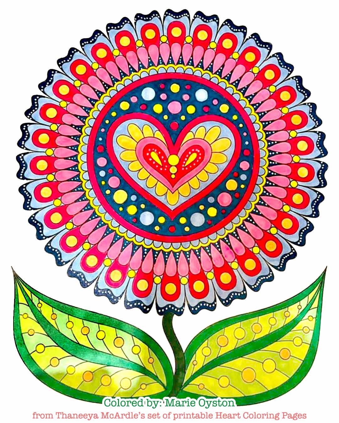 Heart Flower Coloring Page from Thaneeya McArdle's Set of 10 Printable Heart Coloring Pages