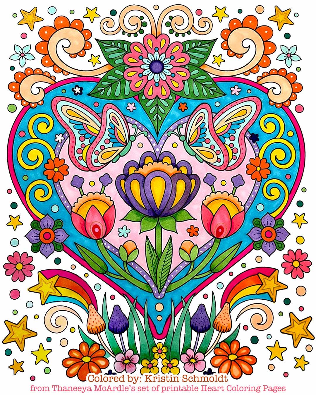 Whimsical Heart Coloring Page from Thaneeya McArdle's Set of 10 Printable Heart Coloring Pages